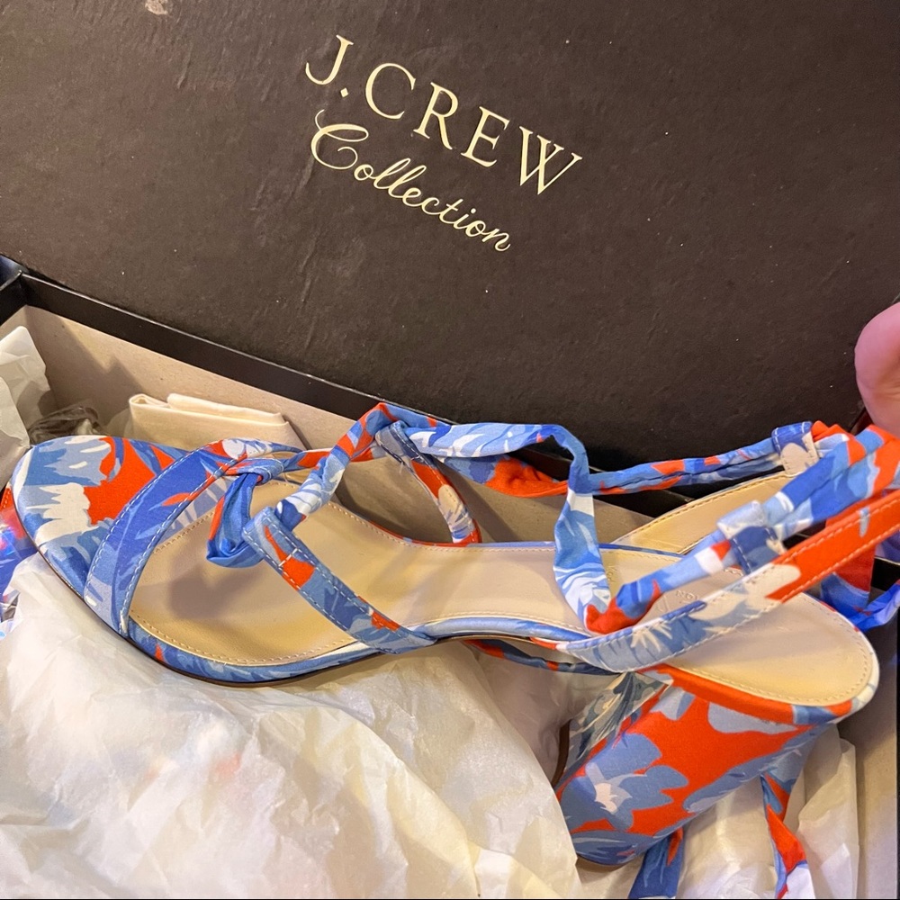J. Crew Collection Woman's 9 Ratti Rio Orange Floral Lace Up Pump Heels